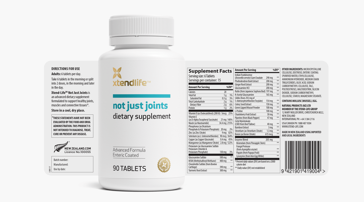 The nutritional label for Not Just Joints