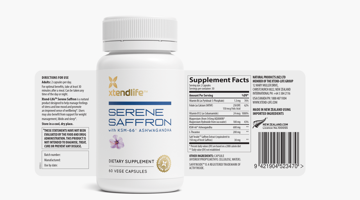 The nutritional label for Serene Saffron